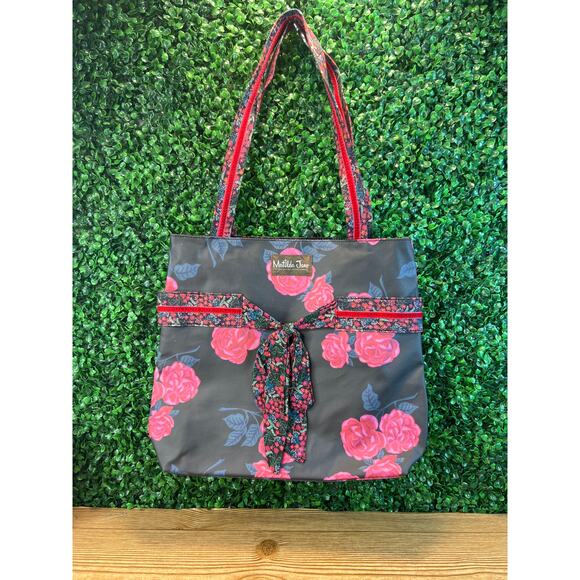 Matilda Jane Heart Strings Tote Bag Bow Black Pink Floral - Picture 1 of 10